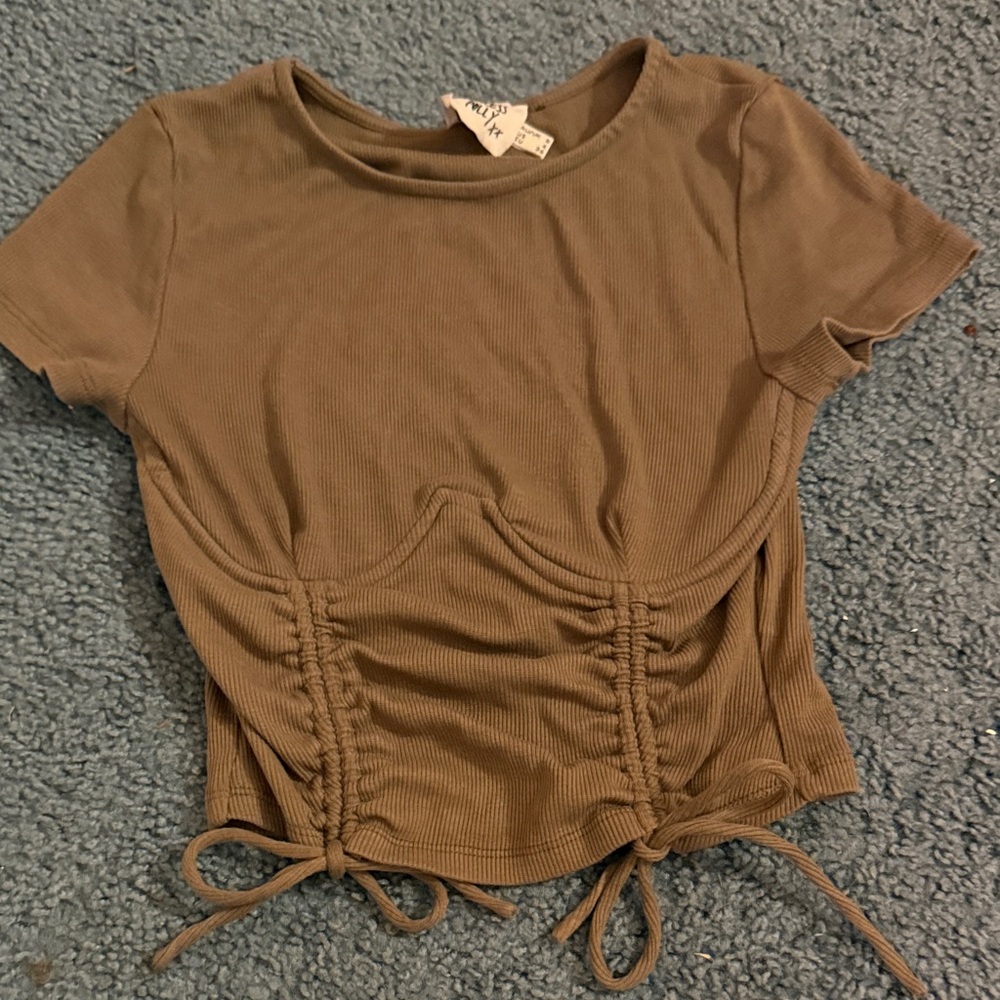 Brown Ruched Short Sleeve Top